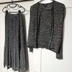 長袖　シアー　ロングスカート　スリーピーススーツ　3点セット　黒　総花柄