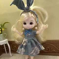 セリアドール10cm 服 ハンドメイド【S01】ワンピース くすみブルー