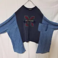 ♦︎ 80s〜90s USA製　L トレーナー デニム　スリーブ リメイク