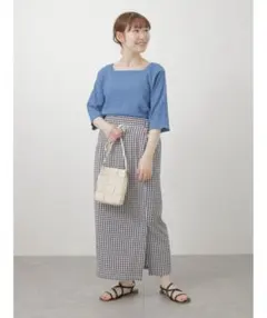 ギンガムチェックナロースカート ブラック