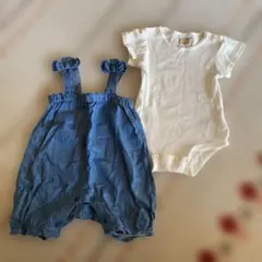 デニム　オーバーオール、ロンパース　2枚セット