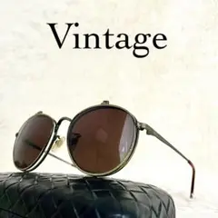 60s　ビンテージ跳ね上げ式サングラス　度無し　ブラウンレンズ　真鍮風フレーム