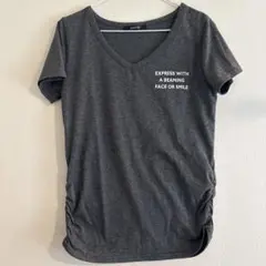Tシャツ　ロゴプリント Vネック グレー