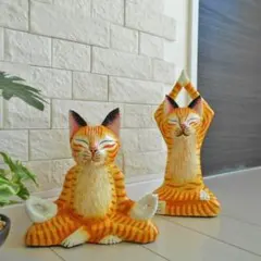 バリ猫 ペア ヨガ ポーズ編 YOGA 瞑想 合掌 悟り ねこ ネコ 猫 猫雑貨
