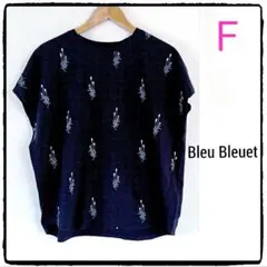 ネイビー 花柄刺繍 半袖Tシャツのサムネイル