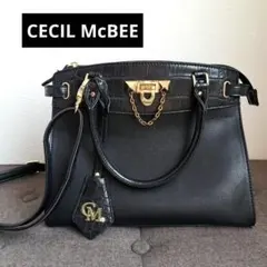 【CECIL McBEE】2way ショルダーバッグ クロコ型押し ブラック