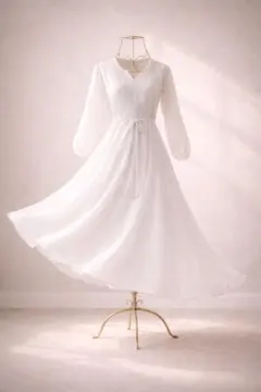 オフホワイト刺繍ロングワンピ パールネックレス＆ピアスSET 上品 清楚 高見え