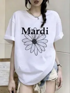 Mardi風 フラワーロゴプリントTシャツ 半袖 レディース ホワイト Lのサムネイル