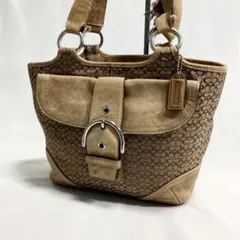 コーチ ハンドバッグ キャンバス ミニシグネチャー ブラック 7081 大容量