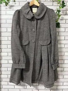 薄手　アウター　コート　細かいチェック　ブラウン　L