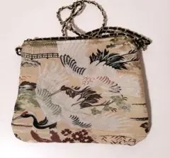 鶴　花柄｜着物帯リメイク ミニショルダーバッグ・ポーチ・サコッシュ