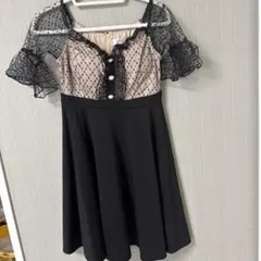 Tika フリル袖 ナイトドレス 黒・ベージュ　L