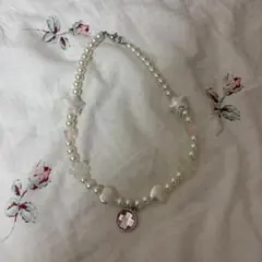 ハンドメイド　ホワイトパール 星型チャーム ネックレス