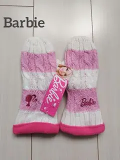 【新品タグ付き】Barbie　バービー　手袋　ピンク　ホワイト　ボーダー　女の子のサムネイル