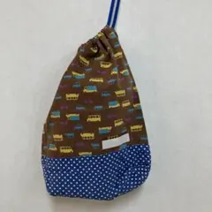 巾着袋　ハンドメイド　シューズケース　ブルー　上靴入れ　体育館シューズ入れ