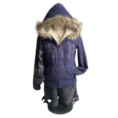 GAP ファー ジップパーカー平成 y2k フェアリーグランジ ダークコア