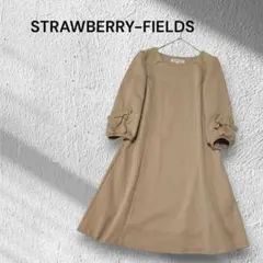 STRAWBERRY-FIELDS ベージュ パフスリーブワンピース　ストレッチ