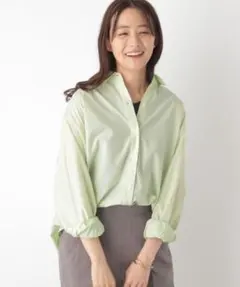 GLOBAL WORK 365日マイスタイルシャツ XL ストライプ グリーン