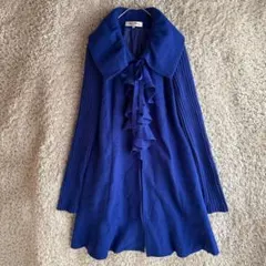 《美品★》スーパービューティ　ロングフレアコート　フリル　リボン　ニット袖