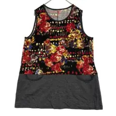 シャミーヴィ　花柄 切り替え ノースリーブ カットソーチュニック　40 / L