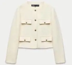 ZARA メタリックテクスチャージャケット ホワイト ツイード - メルカリ