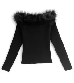 三上悠亜　ファーオフショルダーニットトップス[an1271]