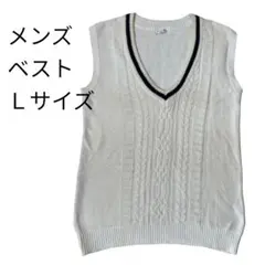 COLZA メンズL ニットベスト 白 Vネック 訳あり