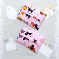 ポケットティッシュケース　にゃんこ柄　黒猫柄　ピンク系　ハンドメイド