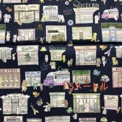 ユキエモン　ローン生地　街のおしゃれなお店　ネイビー　150センチ