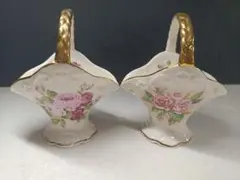 陶製手付バスケット　ローズ2柄　2個セット