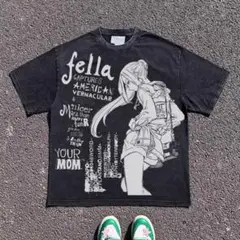 アニメキャラクター プリント Tシャツ ブラック
