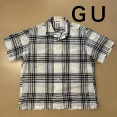 【美品】GU チェック柄オープンカラー 麻　半袖シャツ