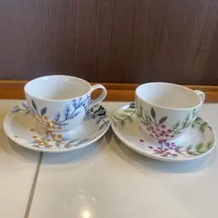 Francfranc ボタニカル柄 カップ＆ソーサー色違いセット