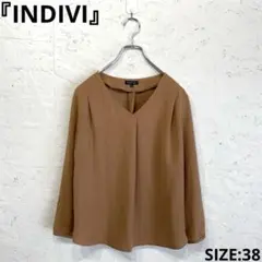 【INDIVI】シアーストライプ柄Vネックブラウス　長袖ブラウス　38
