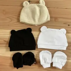 【新品未使用】ベビー用品 クマさん帽子ミトンセット