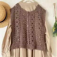 新品★サマンサモスモス★ｓｍ２★前後着可＊サイドリボン＊カギ編み風ニットベスト