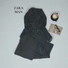 ＊★ザラマン トレンチコート【L】ロング シンプル 通勤 ブラック　m319