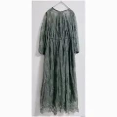 【即日発送】アサクラ　パーティドレス　緑　総レース　ロング丈　結婚式　披露宴