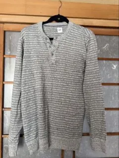 メンズ　GAP　M 長袖　厚手　カットソー Tシャツ　グレー　薄めボーダー