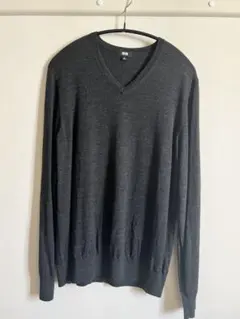 UNIQLO エクストラファインメリノVネックセーター/長袖 ダークグレー L