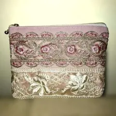 ポーチ　ハンドメイド　リボン刺繍