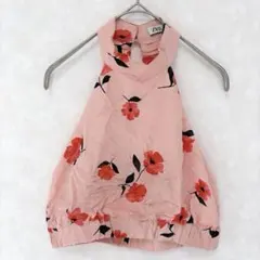 ZARA 花柄 ホルターネック ノースリーブ XS ピンク バックオープン