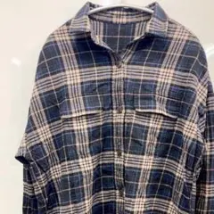 【GU】チェック柄長袖ネルシャツネイビーベージュLサイズ
