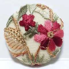 インド刺繍　№3525　ベージュ赤　㊳ミリ