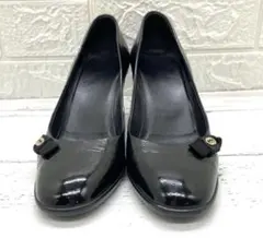 美品　GUCCIグッチダブルG GG37ロゴパテントレザー パンプスブラック