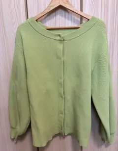 ライトグリーン リブ編み カーディガン　グローバルワーク