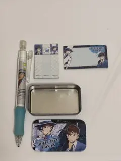 名探偵コナン 江戸川　怪盗キッド　文房具セット 缶ケース ペン 付箋　小物入れ