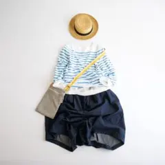 YURI PARK コットンボーダーボートネックニット ライトブルー