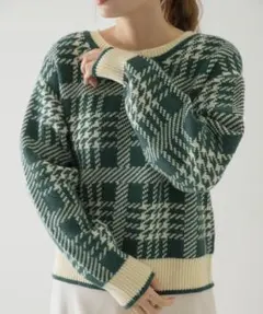 ✨サニーレーベル❤️　チェックパターンニットプルオーバー　グリーン