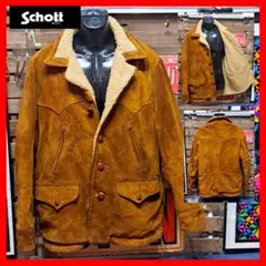 WESTERN by Schott スエード ボアランチコート ブラック 38 219US COLLAR BOA RANCH JACKET/カラーボア ランチ ジャケット